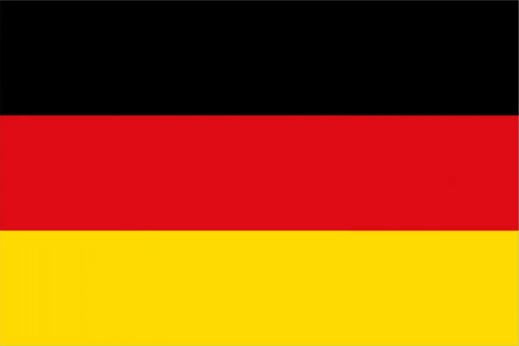 "Flag of Germany" The flag of Germany, horizontally striped in black, red, and gold.