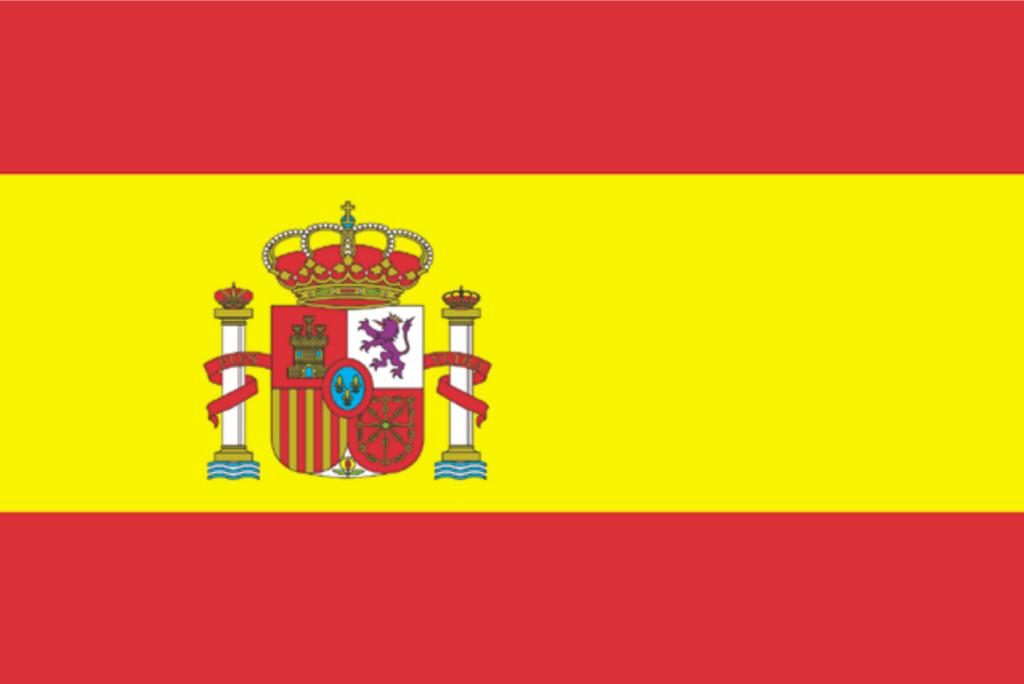 "Flag of Spain" The flag of Spain, horizontally striped in red, yellow, and red with the coat of arms on the left.